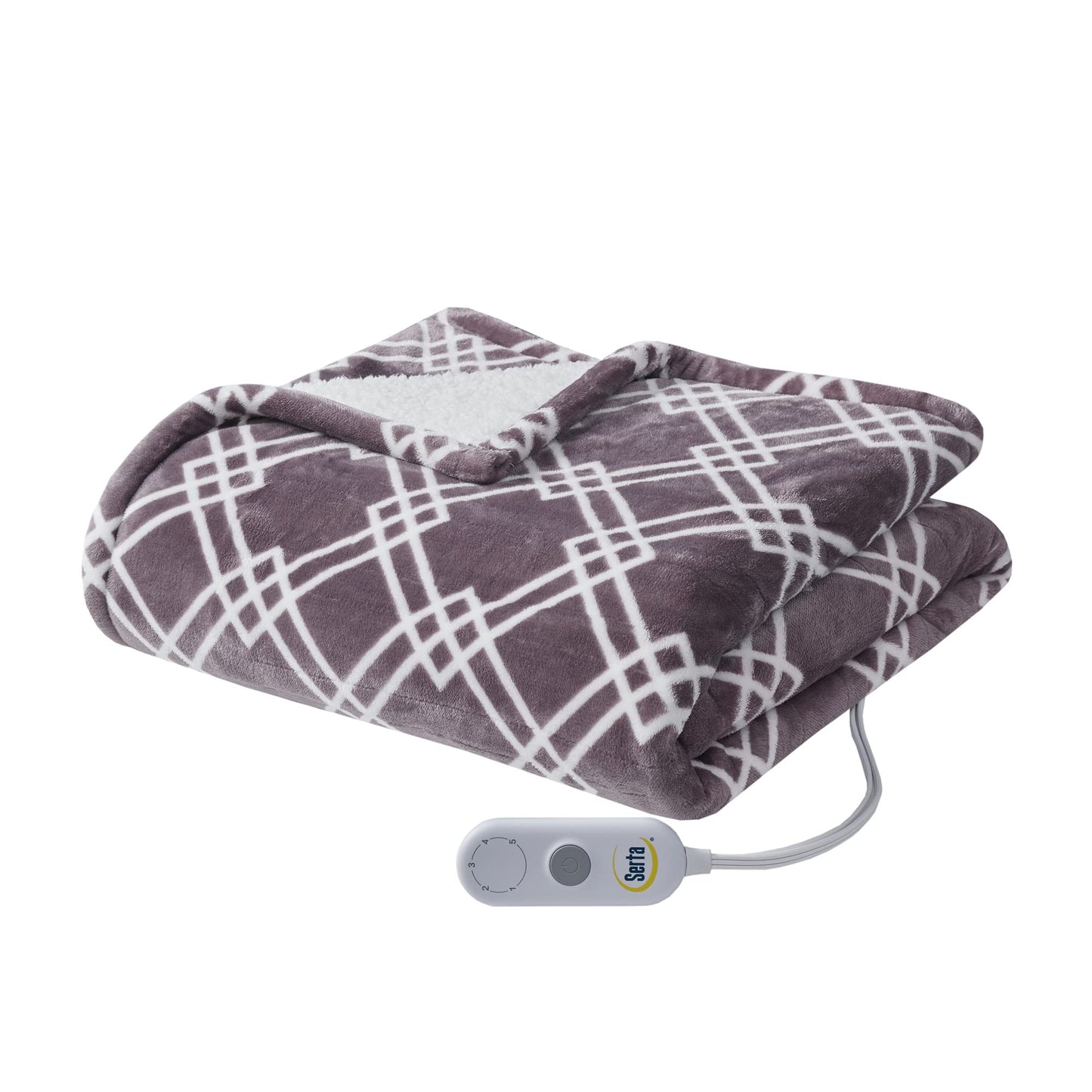 Serta Heated Blanket - Reversible Fleece to Sherpa Electric Blanket, Fast Heating, Auto Shut Off Timer, Multi Heat Setting, ETL Certified, Machine Washable, Grey Full 84"x 77"