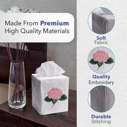 Jacaranda Living Square Tissue Box Cover - Linen/Cotton Fabric, Decorative Cloth Tissue Cube, Duck Egg Blue