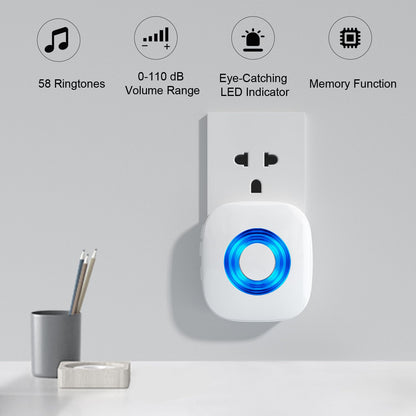 Wireless Doorbell, PHYSEN Waterproof Door bell Chime Kit Operating at 1300-ft Range 58 Adjustable Melodies 5 Volume Levels & LED Flash, Doorbell Alarm for Home/Classroom, 2 Push Buttons+4 Receivers