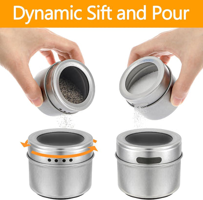 20 Pack 240 Set Bekith Magnetic Spice Jars, Magnetic Spice Containers for Refrigerator, Seasoning Tins with Clear Top