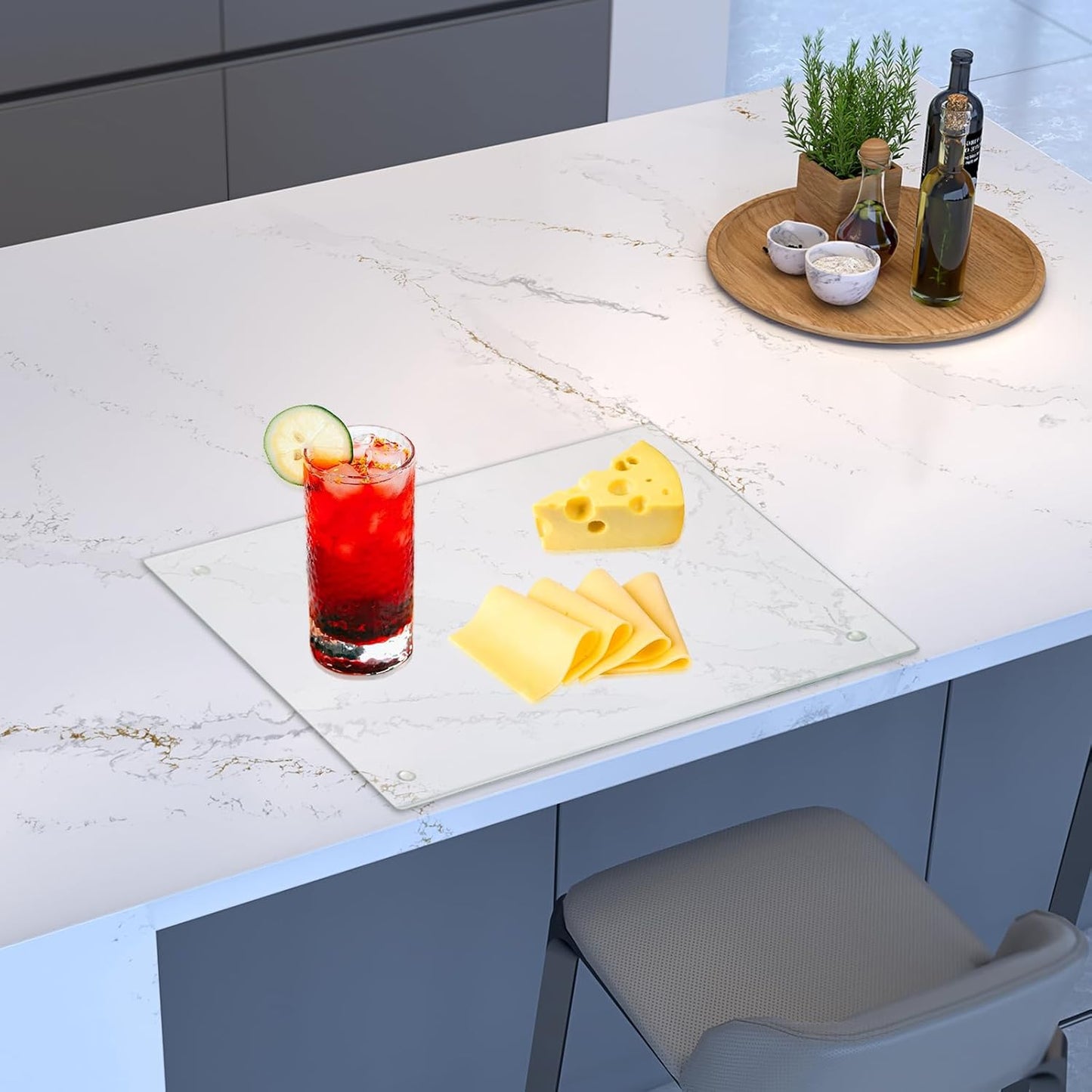 DHARANA Tempered Glass Cutting Board, Scratch Resistant and Heat Resistant, Non-Slip Feet, 10"x14"