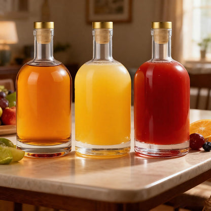 TBWIND 750ml Clear Glass Liquor Bottles with Cork, 4 Pack 25 oz Clear Empty Bottles, Thick Heavy Base Airtight Wine Bottles for Beverages, Liquor, Whiskey, Oil, Vinegar, Wedding Favors & Crafts