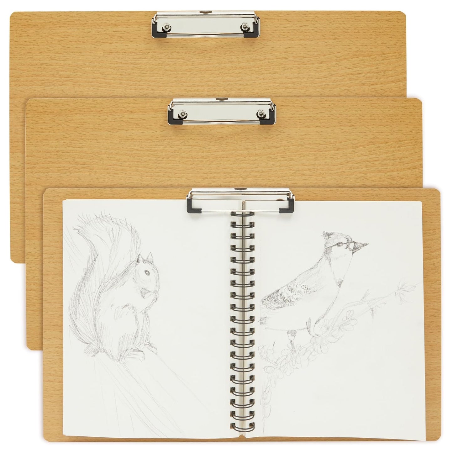 Extra Large Wooden Clipboards, 11 x 17.3 – Horizontal Wood Lap Boards with Clip for Drawing, Sketching, and Writing, 3mm Thick, Ideal for Artists, Students, and Office Use - 3 Pack