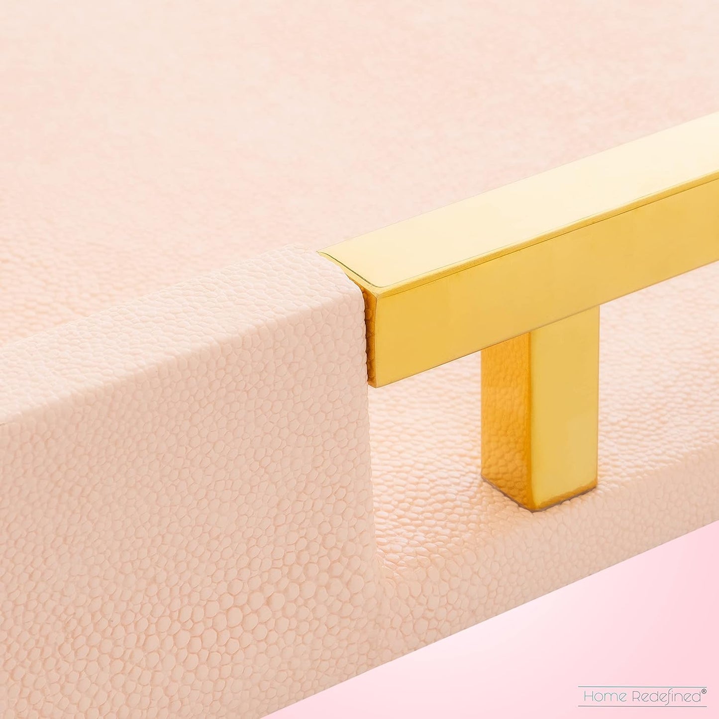 17.5"x12" Home Redefined Modern Elegant Rectangle Baby Pink Tray Glossy Shagreen Faux Leather Decorative Ottoman Coffee