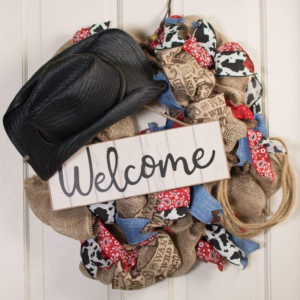 GiftWrap Etc. White Wooden Welcome Fence Sign, 15" x 5" Rustic Wall Decor for Home and Kitchen