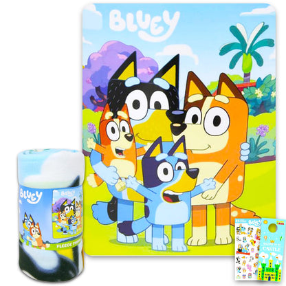 Bluey Fleece Blanket Set for Kids - Cozy Bundle with 45x60 Blanket for Home, Travel, and More Plus Stickers Soft Throw for Boys, Girls