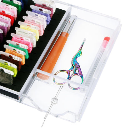 Hamtery Acrylic Working Tray for Cross Stitch and Embroidery Supplies, Embroidery Floss Bobbins Organizer with Magnetic Needle Holder and Tools Storage-Tray Only (Small-For thin/standard bobbin)