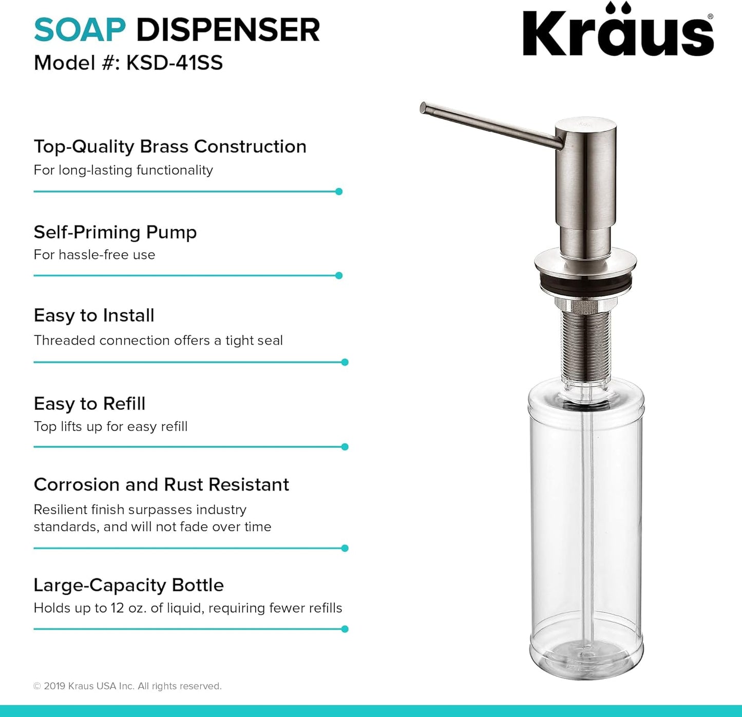 KRAUS Kitchen Soap and Lotion Dispenser, Stainless Steel, KSD-41SS