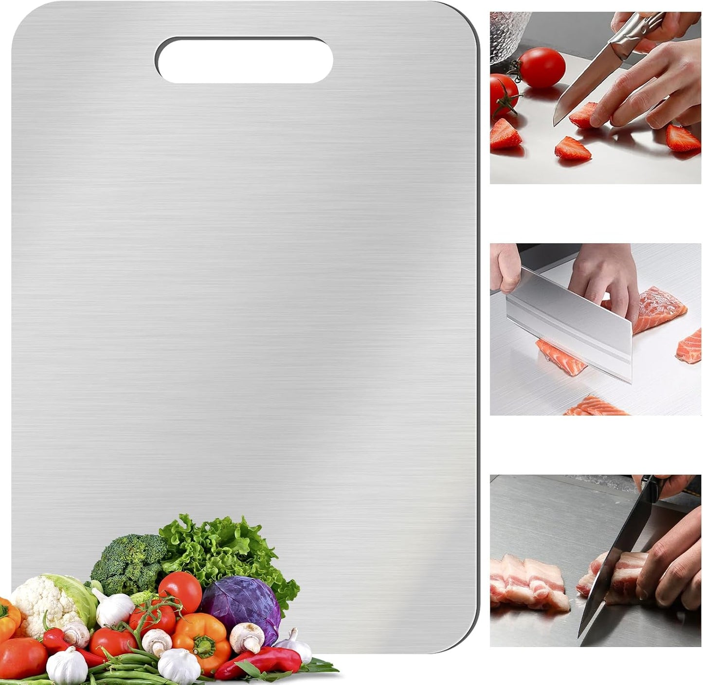 GETRIC (15.4 11 inch) Titanium Cutting Board, Stainless Steel Cutting Boards for Kitchen, Double Sided Food-Grade