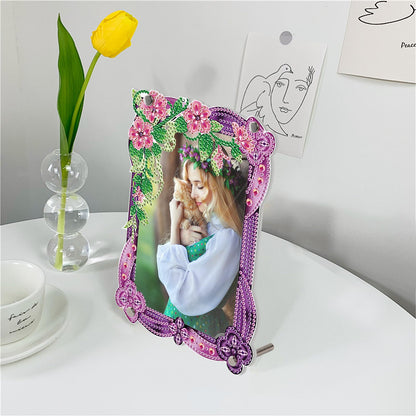 5D Diamond Art Painting Kits Photo Frames with Stand, Flowers Diamond Art Kits Photo Frame Desktop, 5D Special Shape Crystal Rhinestones Diamond Art Kits for Home Living Room Office Table Top Decor