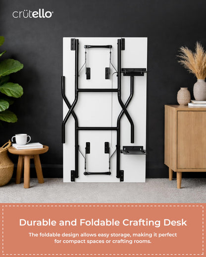 Crutello Folding Sewing Table and Craft Table for Adults - 42x24 inch Grid Top Crafting Desk for Fabric Cutting & Crafts - Steel Folding Storage Legs & Drop Down Sewing Machine Platform
