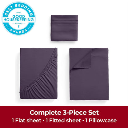 Mellanni Twin Sheets Set - 3 PC Luxury Bedding - Extra Soft, Cooling, Wrinkle & Stain Resistant | Purple