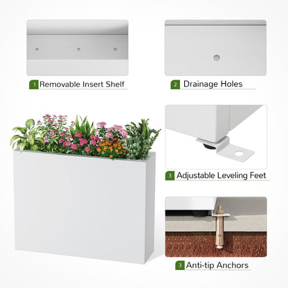 Stoog 38" Large Planters for Outdoor Plants Set of 2, Rectangular Metal Planter Box with Removable Insert Shelf, Ideal for Plants, Flowers, Vegetables, Garden, White
