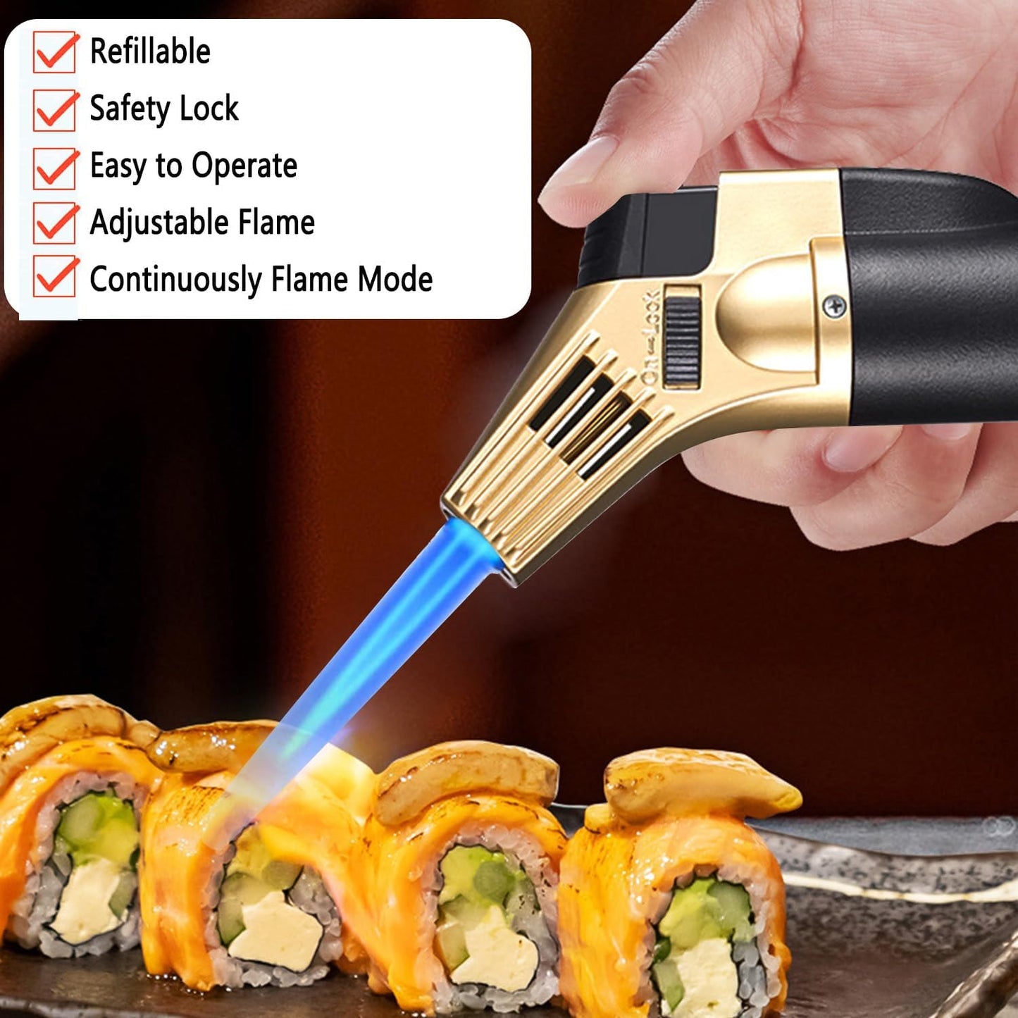Butane Torch Lighter, Refillable Kitchen Culinary Cooking Blow Torch with Adjustable Flame for Desserts
