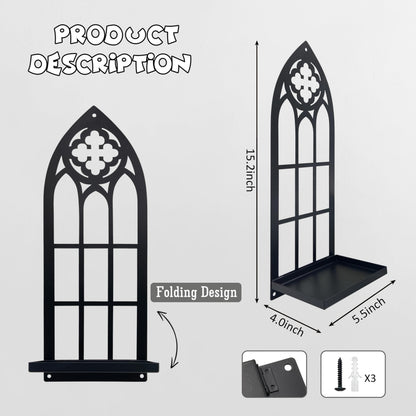 Gothic Wall Sconces Set of Two Candle Holder, Black Metal Gothic Wall Decor, Arched Church Wall Sconces, Rustic Farmhouse Home Wall Art Decor for Living Room, Bathroom, Bedroom, Dining Room(Church)