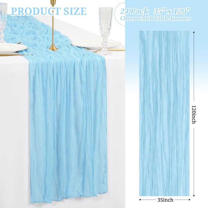 Showgeous 24 Pack Purple Cheesecloth Table Runner 10Ft Boho Gauze Cheese Cloth Table Runner 35x120 Inch Long Rustic Sheer Table Decor for Wedding Bridal Shower Holiday Party