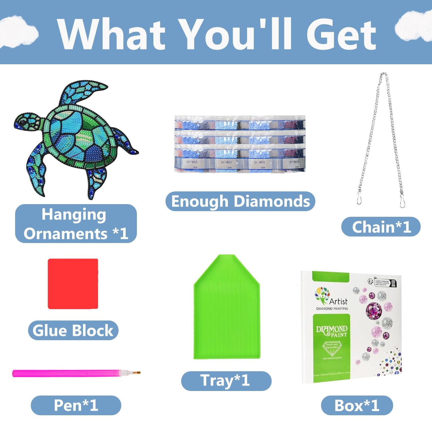 Turtle Hanging Diamond Art Kits for Adults, Sea Turtle Diamond Art Suncatchers, 5D Gem Art, Sun Catchers Indoor Window Acrylic DIY Crafts for Gift Home Decor