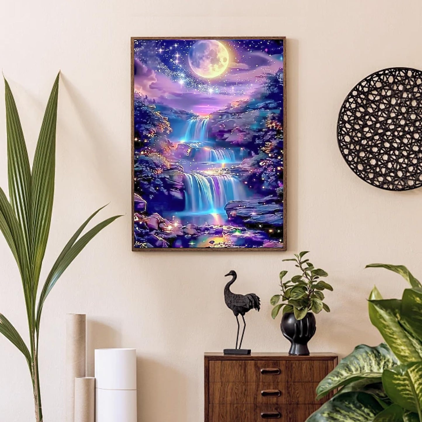 MOMDEDP 5D Diamond Painting Kits for Adults, Landscape Scenery Diamond Art Kit, Waterfall DIY Full Round Drill Diamond Dot Gem Art Kits for Beginners, Home Wall Decor 12x16 Inch