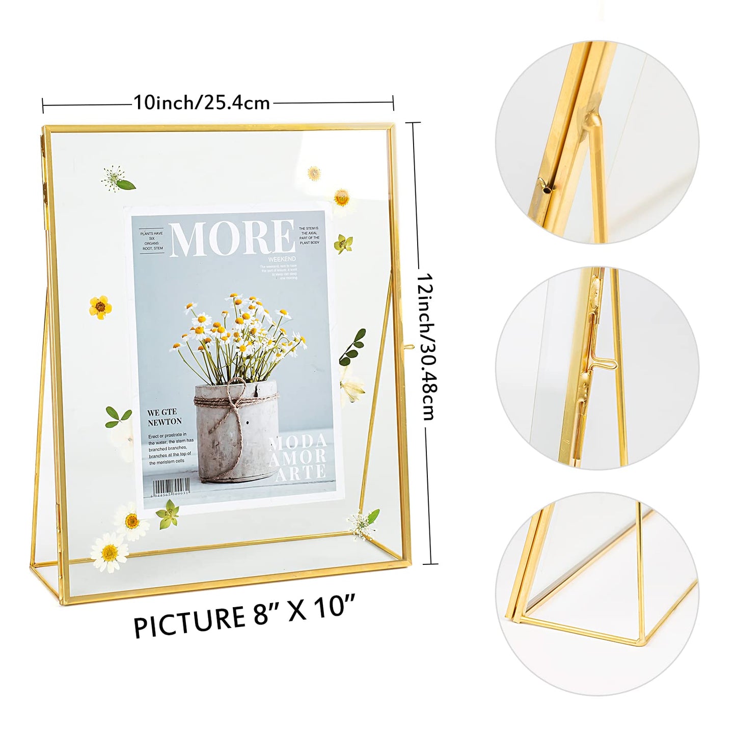 Jajamy Gold Floating Picture Frame Set of 2, 10"x12" Glass Pressed Flower Picture Frames, Tabletop Standing Glass Floating Frame for 8x10 Photo Display