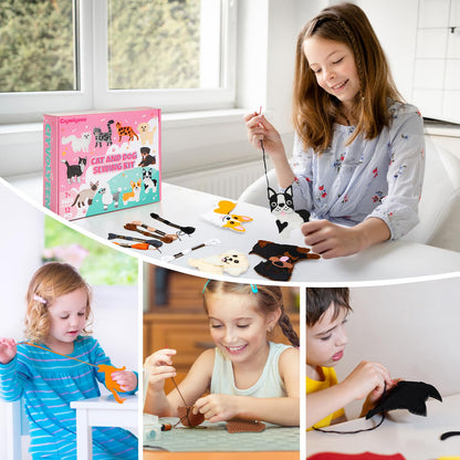 CiyvoLyeen Sewing Kit for Kid Beginner Arts & Crafts 12 Easy DIY Projects of Stuffed Sewing Set Animal Toys of Puppies & Kittens Kit Toy Gift for Girl Boys Learn to Sew Ages 6 7 8 9 10 11 12
