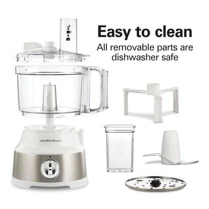Hamilton Beach Food Processor & Vegetable Chopper for Slicing, Shredding, Mincing, and Puree, 10 Cups + Easy Clean Bowl Scraper, White and Stainless Steel (70733)