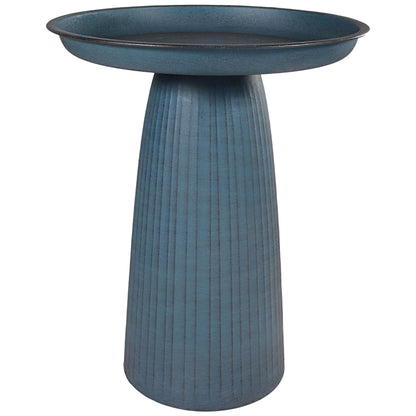Sunnydaze Gleeful Garden 23" Iron Pedestal Bird Bath for Outside - Modern Shallow Basin Birdbath for Outdoors with UV-Protected Rust-Resistant Finish for Patio, Garden, Yard Decor - Matte Blue