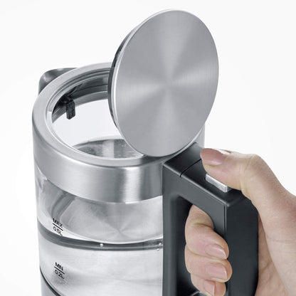 SEVERIN Mini Glass Kettle 0.5 L, Powerful and Compact in High-Quality Design, Electric Kettle with Limescale Filter, Stainless Steel/Black, WK 3472
