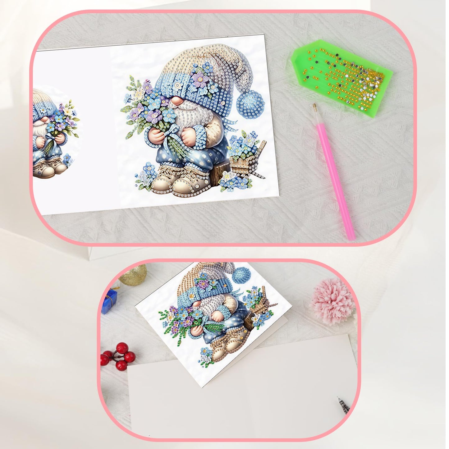 JISHSHAY 6 PCS Gnome Diamond Painting Greeting Cards Flower Diamond Art Birthday Cards with Envelopes Gem Painting Mosaic Kits for Adults, for Anniversary Valentine Thank You Graduation All Occasion