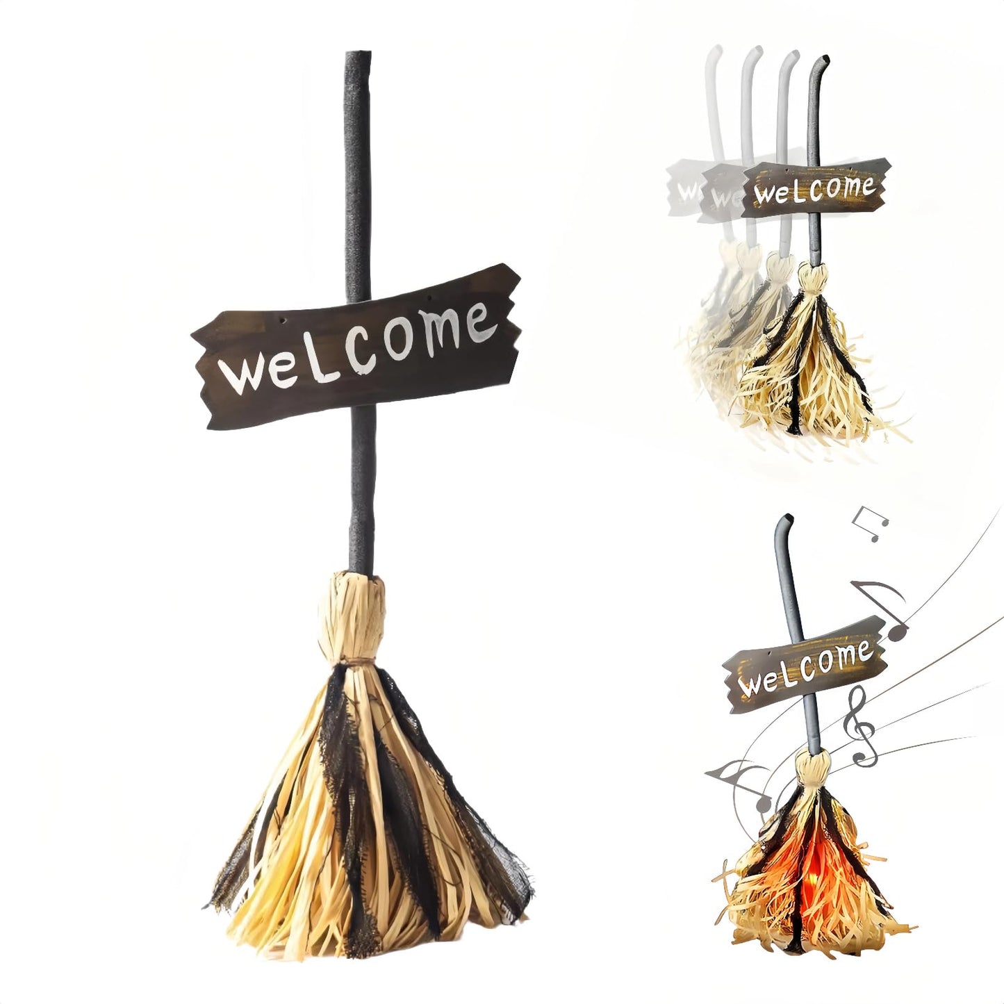 Halloween Witches Decor, Witches Broom Halloween Decor, Animated Floating Broomstick for Spooky Sounds, Haunted Party Decorations, Light-up Dancing Magic Witch Broom Porch Decor
