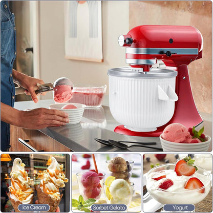 Kitwanda Mixer,2-Quart Frozen 4.5 5 6 7qt Ice Cream Maker Attachment for Kitchenaid Stand Yogurt - Ice Cream & Sorbet