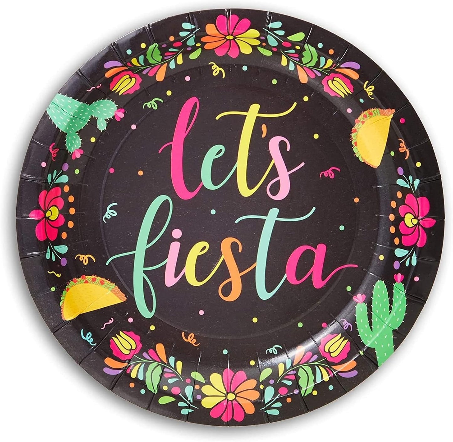 80 Pack Let's Fiesta Party Plates - 7 inch Decorative Dinnerware for Special Occasions (Black)