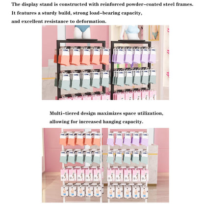 25.5 * 15.7 * 53in Sock Lingerie Bra Rack with Hook, Metal, Commercial Underwear Retail Display Stand, Freestanding Clothing Storage Shelf, for Farmers Markets, 4 Tier(White)
