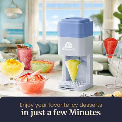 Elite Gourmet Snow Cone & Shaved Ice Maker, ESI2215P, Refreshing Slushies, Margaritas, Boba Drinks, Snow Cone & Holder and Ice Mold, Use Cubed & Bagged Ice, Stainless Steel Shaving Blade, Periwinkle