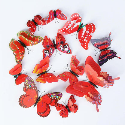 OPSEAM 3D Butterfly Wall Decor - 72 PCS Magnetic Stickers for Party Decorations (Red)