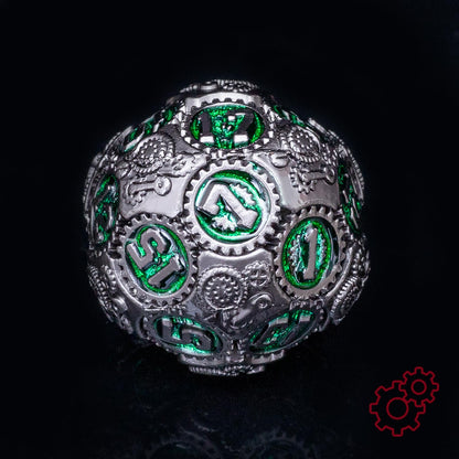 Rolledomain Metal DND Dice Set, Green Steampunk Machinist Gear Heavy Metal Dice Set with Gift Case, Dice Gift for D&D DM and Players, Designed for Dungeons and Dragon, MTG, TTRPG Role Playing Games