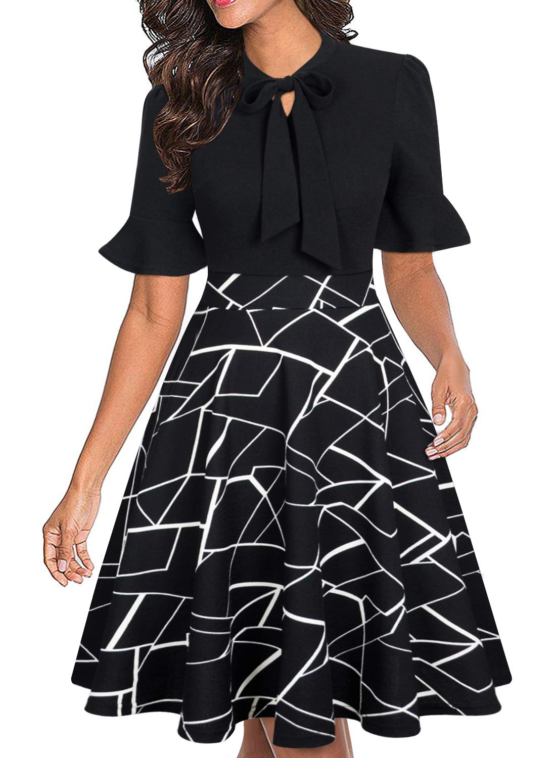 RANPHEE Elegant Dresses for Women 2025 Cute Wedding Guest Spring Semi Formal Knee Length Flowy Flattering Dress to Hide Tummy M