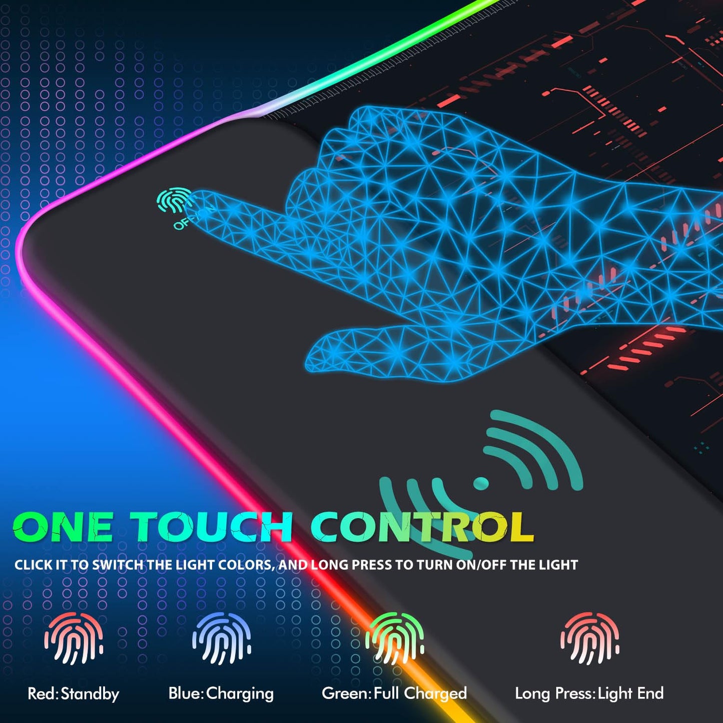 ToLuLu RGB Gaming Wireless Charging Mouse Pad, 5/7.5/10/15W 10 Light Modes LED Mouse Pad Computer Keyboard Mat Mousepad, 800x300x4MM Extended Large Desk Mat for Gaming, MacBook, Laptop, PC, Galaxy