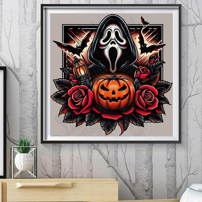 5D DIY Diamond Art Painting Halloween Ghostface 16x16 inches for Adults, Horror Movie Pumpin Diamond Art Kits Full Round Drill Rhinestone Embroidery for Wall Decoration