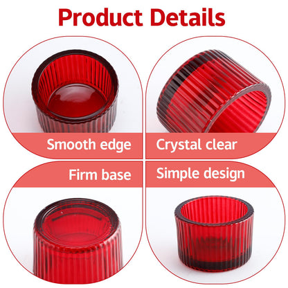Cabaubl Red Candle Holders, Glass Votive Candles Holders for Table Centerpiece, Tealight Candle Holder, Glass Tea Light Candles Holder for Party & Home,Wedding Decor, Set of 12