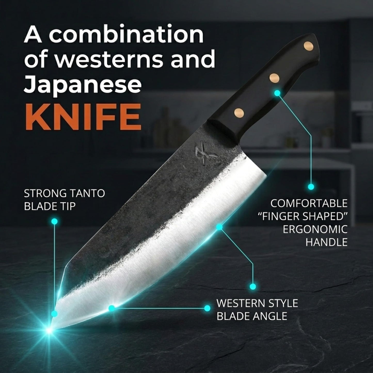 Kitchen perfection Handmade Chefs Carving Knife For Meat Cutting- Extremely Sharp Cooking Knife 8 Inch -Hand Sharpen Best Gift For Men - High Carbon Steel w/Leather Sheath