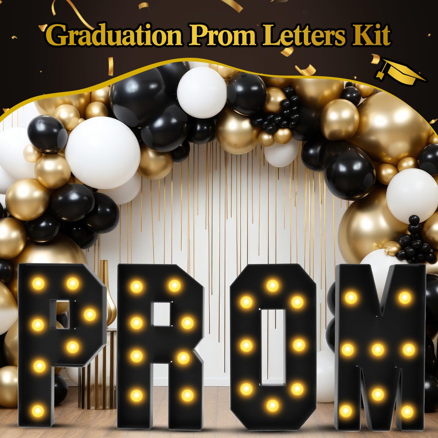 Colingmill 2.4 FT PROM Marquee Letters with 2 Lighting Modes for Class of 2026, PROM Light Up Letters Sign Graduation Decorations for High School College Grad Party Decor LED Backdrop(Black)