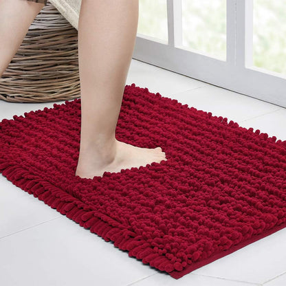 Walensee Bathroom Rug Non Slip Bath Mat Red (32x20 Inch) Water Absorbent Super Soft Shaggy Chenille Machine Washable