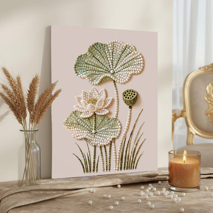 DIY Diamond Pearl Painting Kit for Adults, Flower 3D Pearl Painting Craft with Wooden Frame 40x50cm, Beginner Friendly Home Wall Decor Art, Gift for Women Men Housewarming (Lotus)