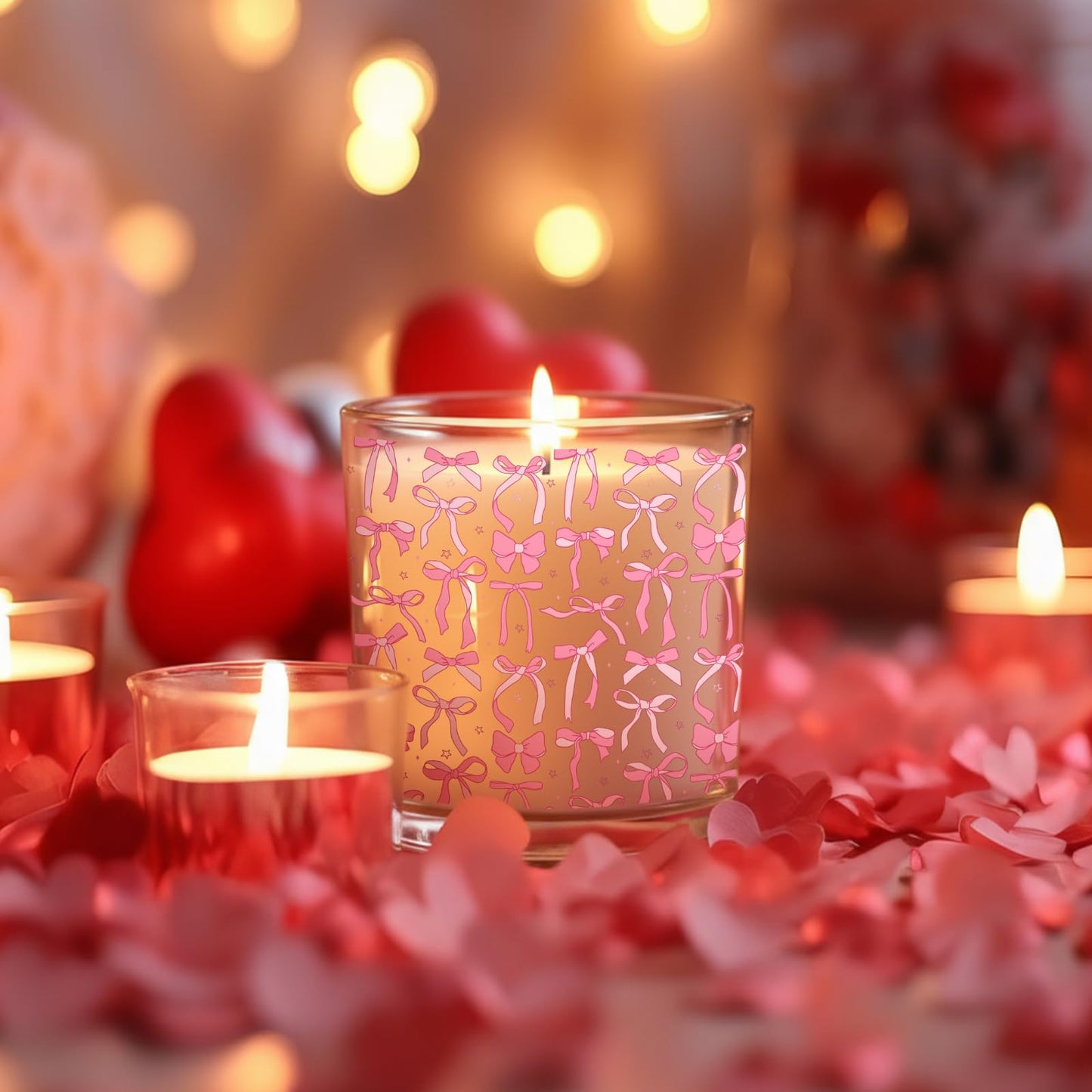Ziliny 10 Pcs Pink Bow Glass Candle Jars Empty Containers Bulk 7 oz Glass Jars with Cork Lids Tins for Xmas Holiday Candle Making Storing Biscuits Tea Party Favors