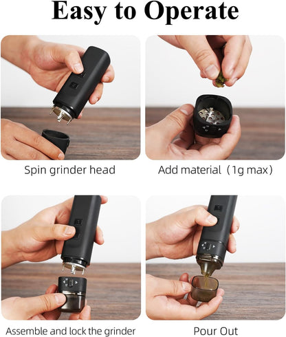 PINVOK Electric Spice Grinder,Automatic Small Portable Herbal Machine & Spice Mill,USB Rechargeable Grinding (Black)