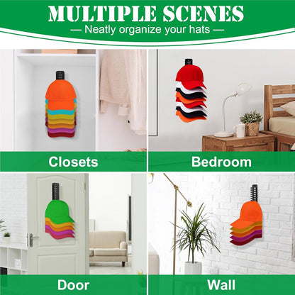 Hat Racks for Wall, 2pcs Cap Organizer Holds Up To 32 Caps, Sticky or Drilling Use, Hat Storage for Closet, Office