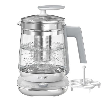 ICOOKPOT 1200w Electric Kettle, 1.5L Borosilicate Glass tea kettle, Hot water kettle electric for Coffee or Tea, BPA Free, Auto Shut-Off, Stainless Steel, Fast Boil, White