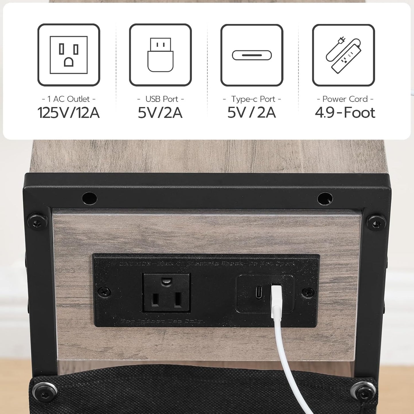 3-Tier BG412UBZ01 HOOBRO End Table with Charging Station, Small Side Table with Magazine Holder, Nightstand Bedside
