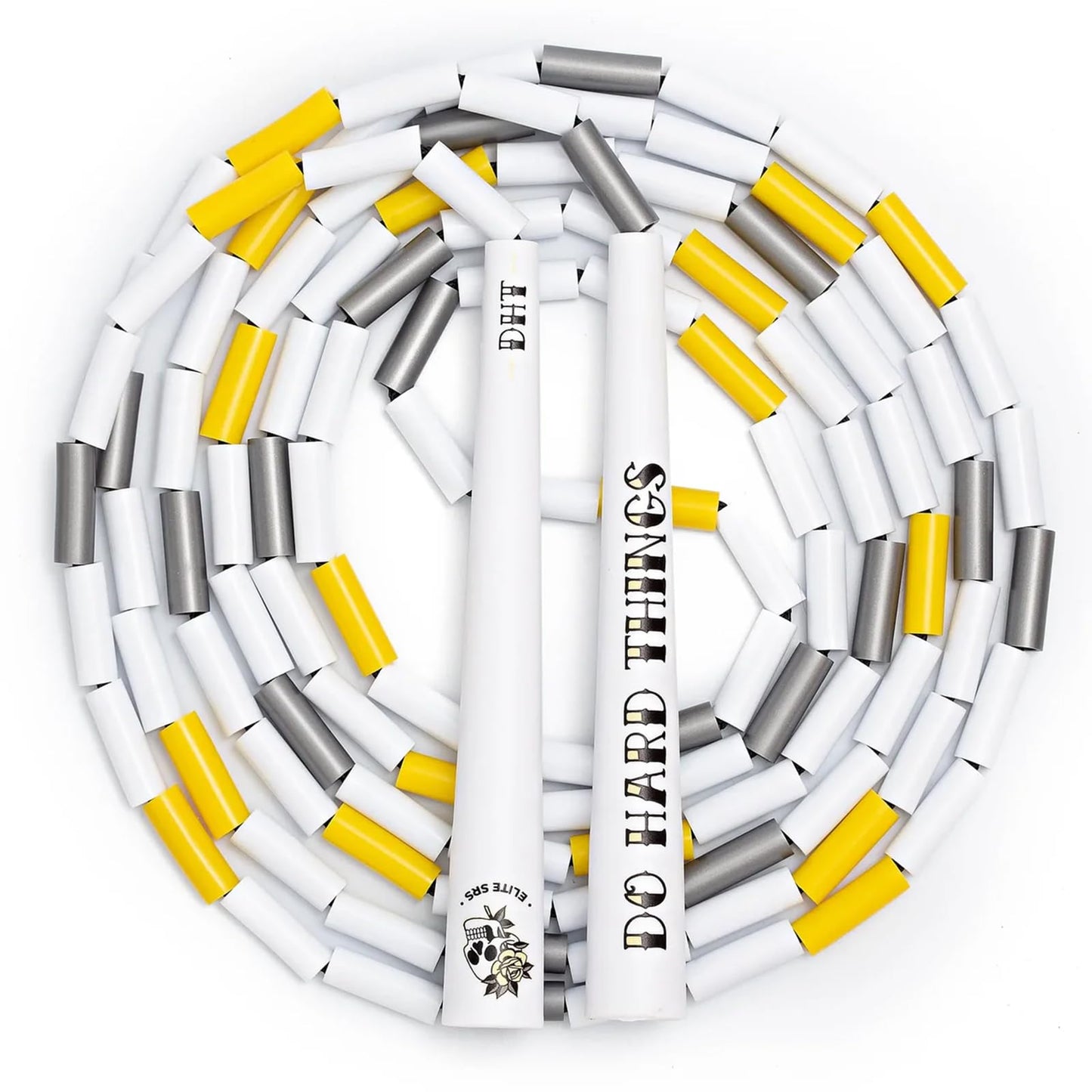 Elite Jumps - Do Hard Things Edge Beaded Jump Rope - For All Ages - Durable & Lightweight - 10ft Long Adjustable Rope - Tangle-Free - Shatterproof 1” Beads - Long Edge Handles - Canary