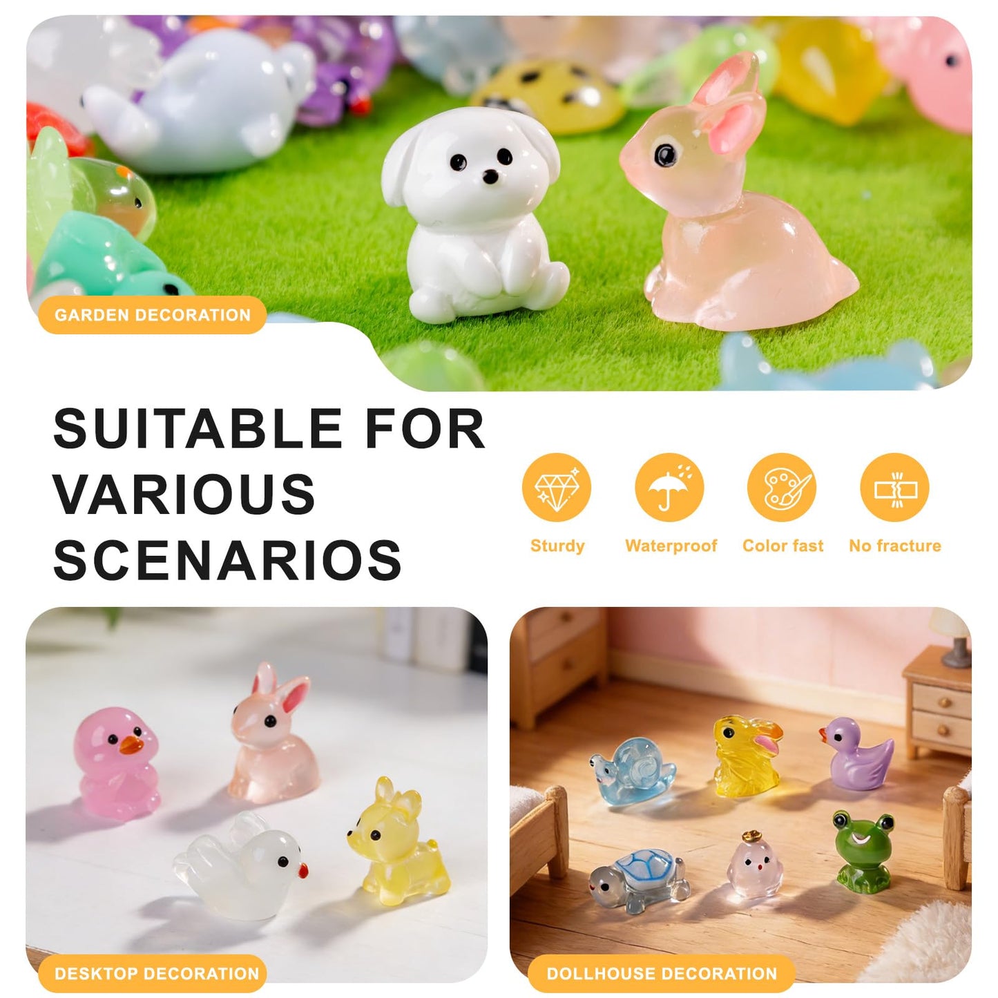 200 pcs Luminous Mini Resin Animals Many Styles Variety Tiny Animals Figures Miniature Little Small Animal Figurines Bulk for Micro Fairy Garden Landscape Accessories Hide Crafts Decor Aquarium